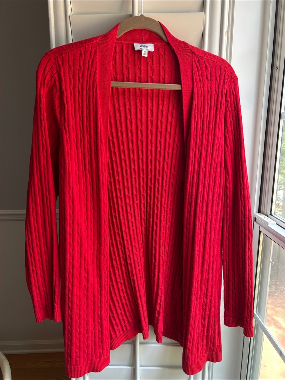 Kim Rogers Bright Red Cable Knit Open Cardigan